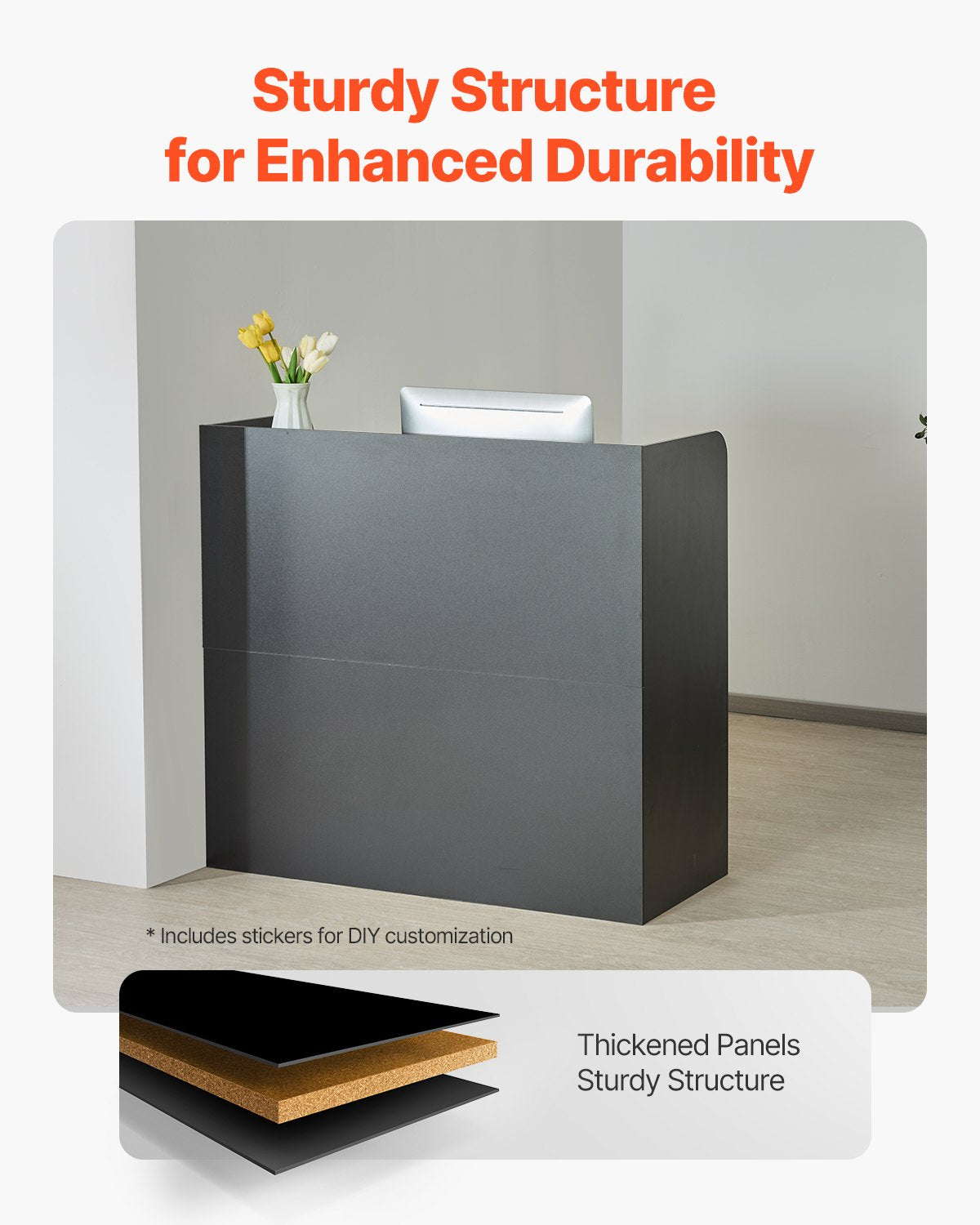 Calendars, Organisers & Planners: VEVOR Reception Desk, 1200 x 480 x 1100 mm Rectangular Front Counter Table, Office Reception Counter with Lockable Drawer and Storage Cabinet, for Checkout, Lobby, Beauty Salon and Office, Black