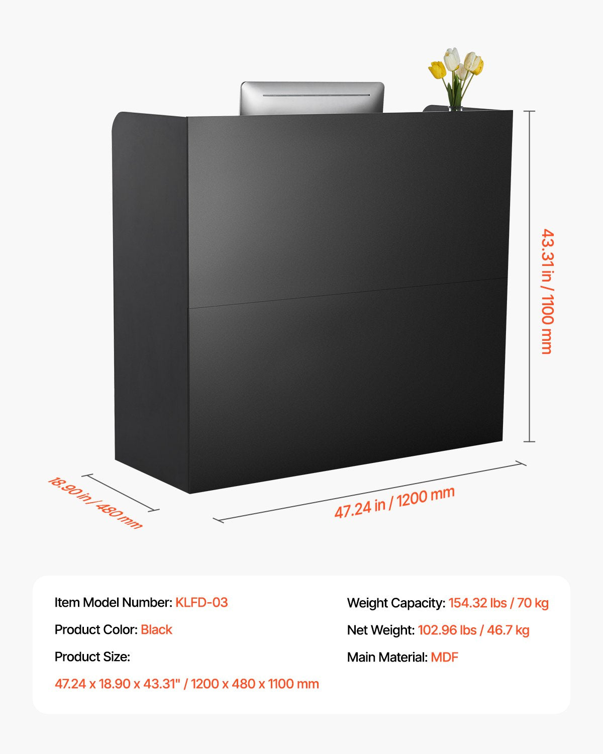 Calendars, Organisers & Planners: VEVOR Reception Desk, 1200 x 480 x 1100 mm Rectangular Front Counter Table, Office Reception Counter with Lockable Drawer and Storage Cabinet, for Checkout, Lobby, Beauty Salon and Office, Black