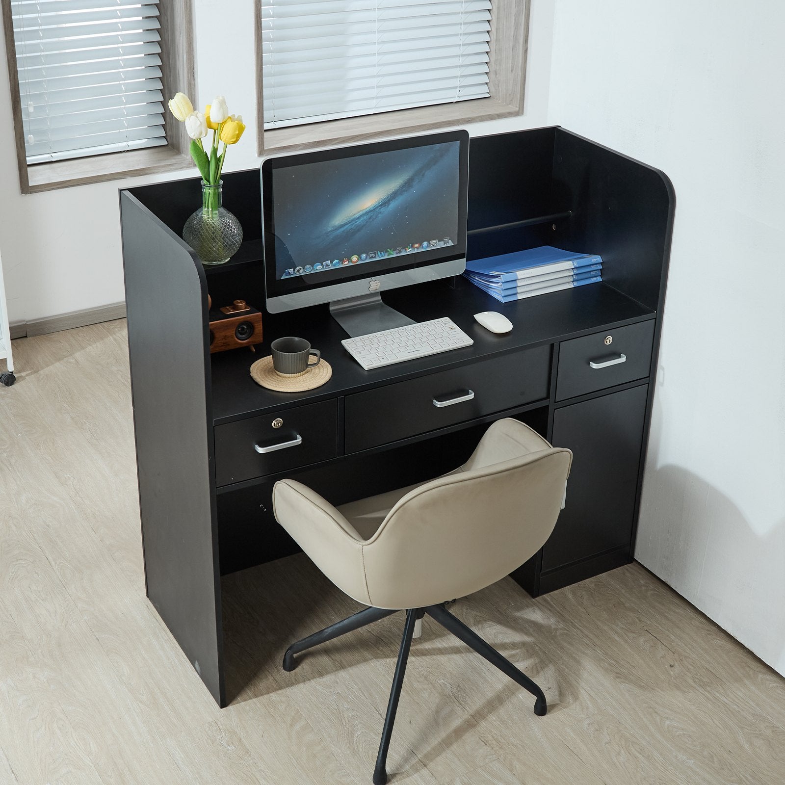 Calendars, Organisers & Planners: VEVOR Reception Desk, 1200 x 480 x 1100 mm Rectangular Front Counter Table, Office Reception Counter with Lockable Drawer and Storage Cabinet, for Checkout, Lobby, Beauty Salon and Office, Black