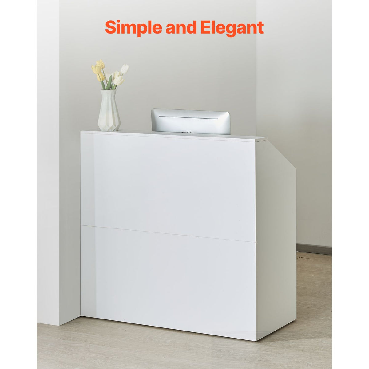 Reception Desk, 1180 x 500 x 1115 mm Rectangular Front Counter Table, Office Reception Desk, Retail Counter and Front Reception Counter, for Checkout, Lobby, Beauty Salon and Office, White