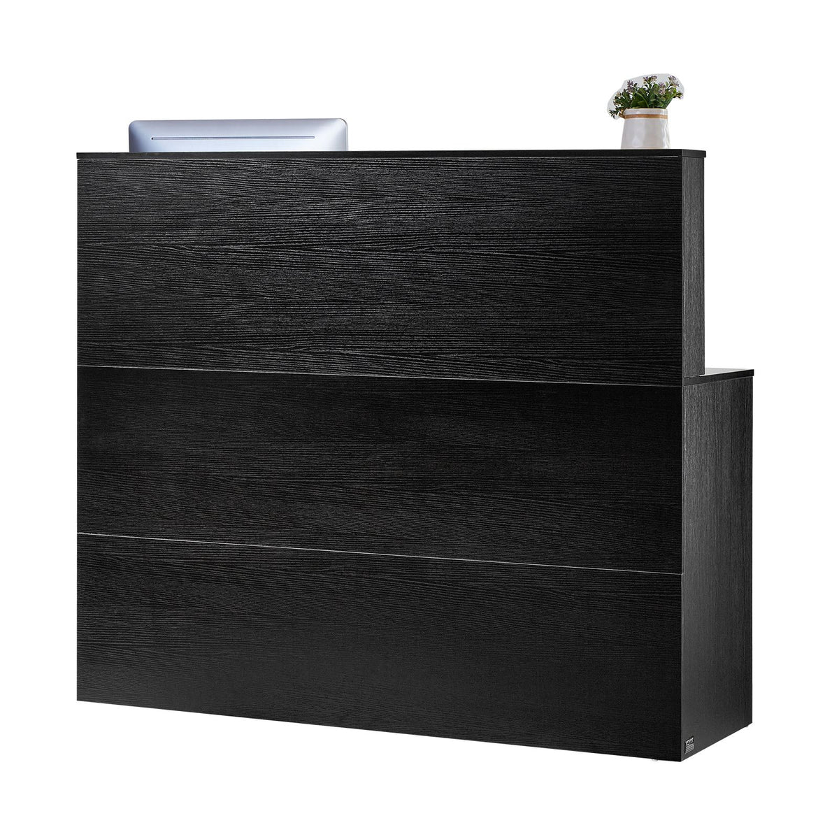 Reception Desk, 1400 x 800 x 1200 mm L-Shaped Front Counter Table, Office Reception Counter with Drawer Keyboard Tray and Storage Cabinet, for Checkout, Lobby, Beauty Salon & Office, Black