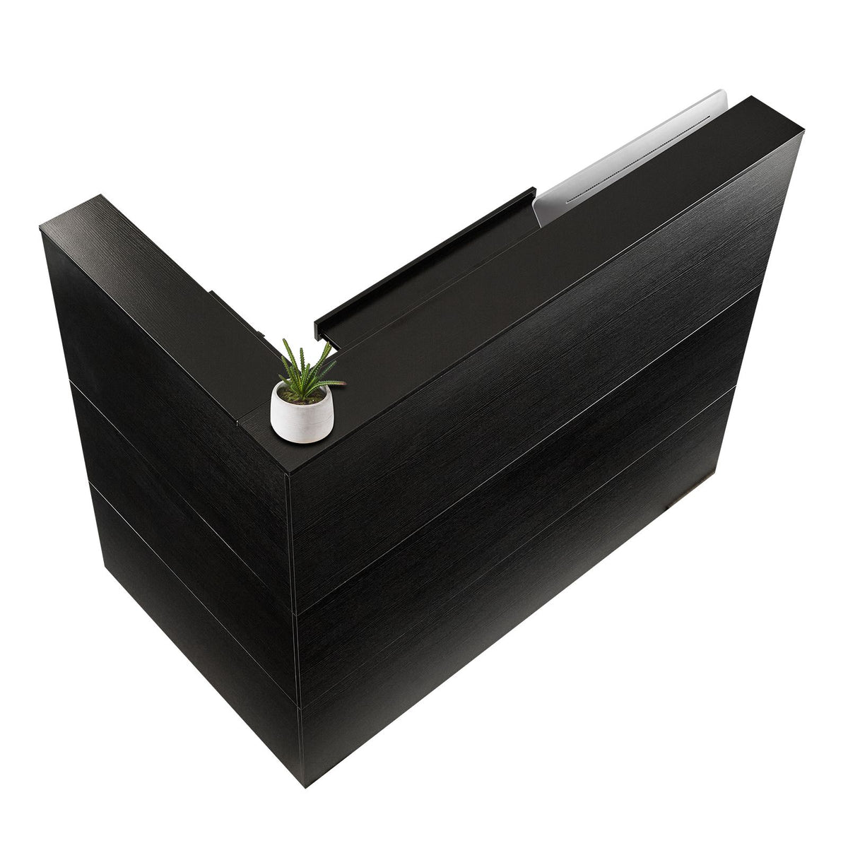 Reception Desk, 1400 x 800 x 1200 mm L-Shaped Front Counter Table, Office Reception Counter with Drawer Keyboard Tray and Storage Cabinet, for Checkout, Lobby, Beauty Salon & Office, Black