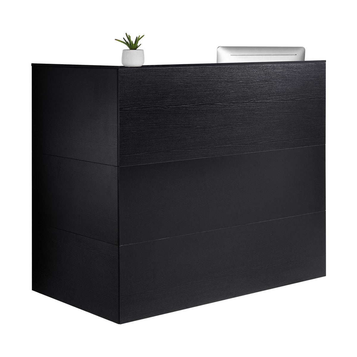 Reception Desk, 1400 x 800 x 1200 mm L-Shaped Front Counter Table, Office Reception Counter with Drawer Keyboard Tray and Storage Cabinet, for Checkout, Lobby, Beauty Salon & Office, Black