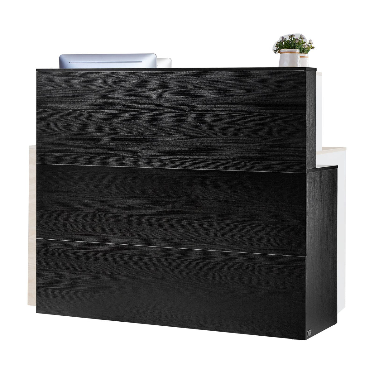 Reception Desk, 1400 x 800 x 1200 mm L-Shaped Front Counter Table, Office Reception Counter with Drawer Keyboard Tray and Storage Cabinet, for Checkout, Lobby, Beauty Salon & Office, Black