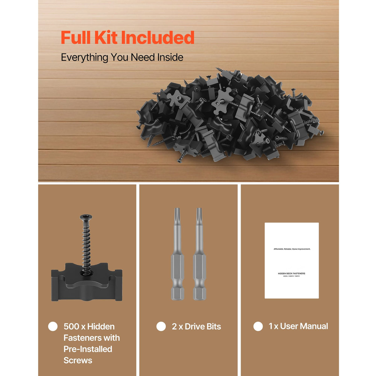 500PCS Hidden Deck Fasteners for Composite Decking Board, Universal Composite T Clips & Plastic Hidden Fasteners with Metal Screws,Polypropylene PP Clips Works with 6.5 mm Gaps, Black