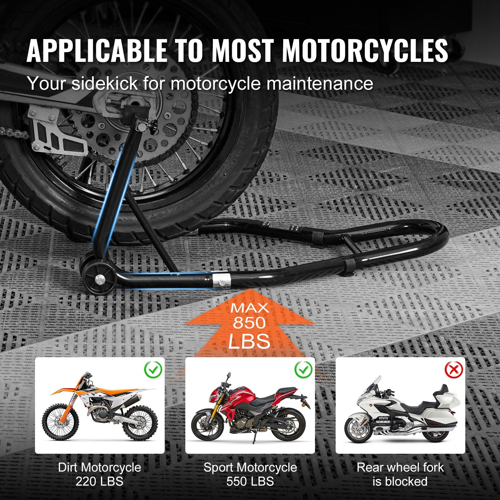 Bicycle Stands & Storage: VEVOR Motorcycle Bike Stand Rear 850 LBS Forklift Spoolift Paddock Swingarm Lift