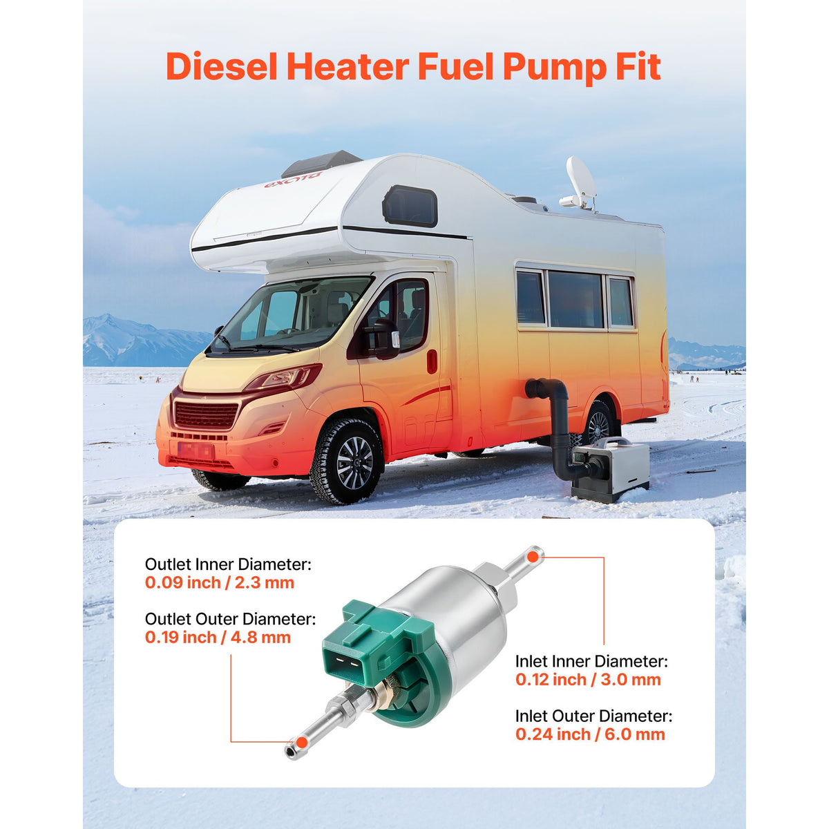 Diesel Heater Fuel Pump, 12V DC Car Air Heater Diesel Fuel Dosing Pump, 22ML Aluminum Air Diesels Parking Heaters Pumps Fits for 2KW 5KW 8KW Diesels Heaters, Quiet Design, Pulse Technology