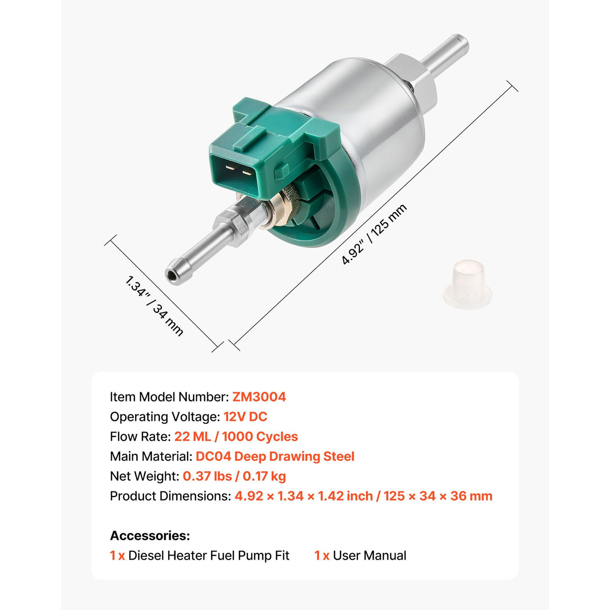 Diesel Heater Fuel Pump, 12V DC Car Air Heater Diesel Fuel Dosing Pump, 22ML Aluminum Air Diesels Parking Heaters Pumps Fits for 2KW 5KW 8KW Diesels Heaters, Quiet Design, Pulse Technology
