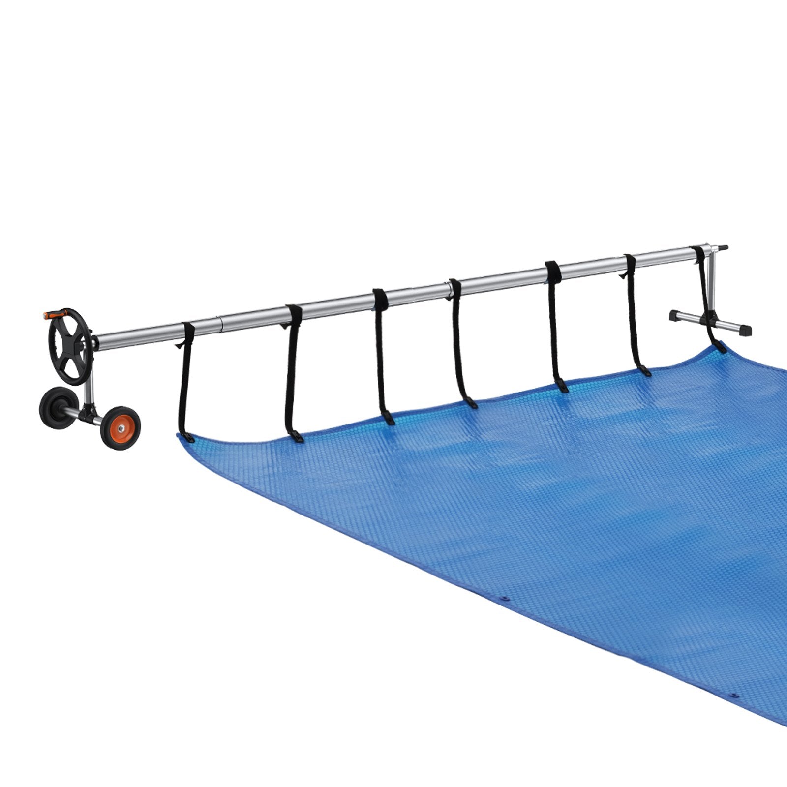 Pool Cover Reel, Aluminum Solar Cover Reel 22 ft, Inground Swimming Pool Cover Reel Set with Rubber Wheels and Sandbags, Fits for 5-22 ft Width Swimming Pools