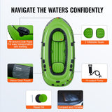 Boating Accessories: VEVOR Inflatable Boat, 4-Person Inflatable Fishing Boat, Strong PVC Portable Boat Raft Kayak, 1158mm Aluminum Oars, High-Output Pump, Fishing Rod Holders, and 2 Seats, 1100 lb Capacity for Adults Kids