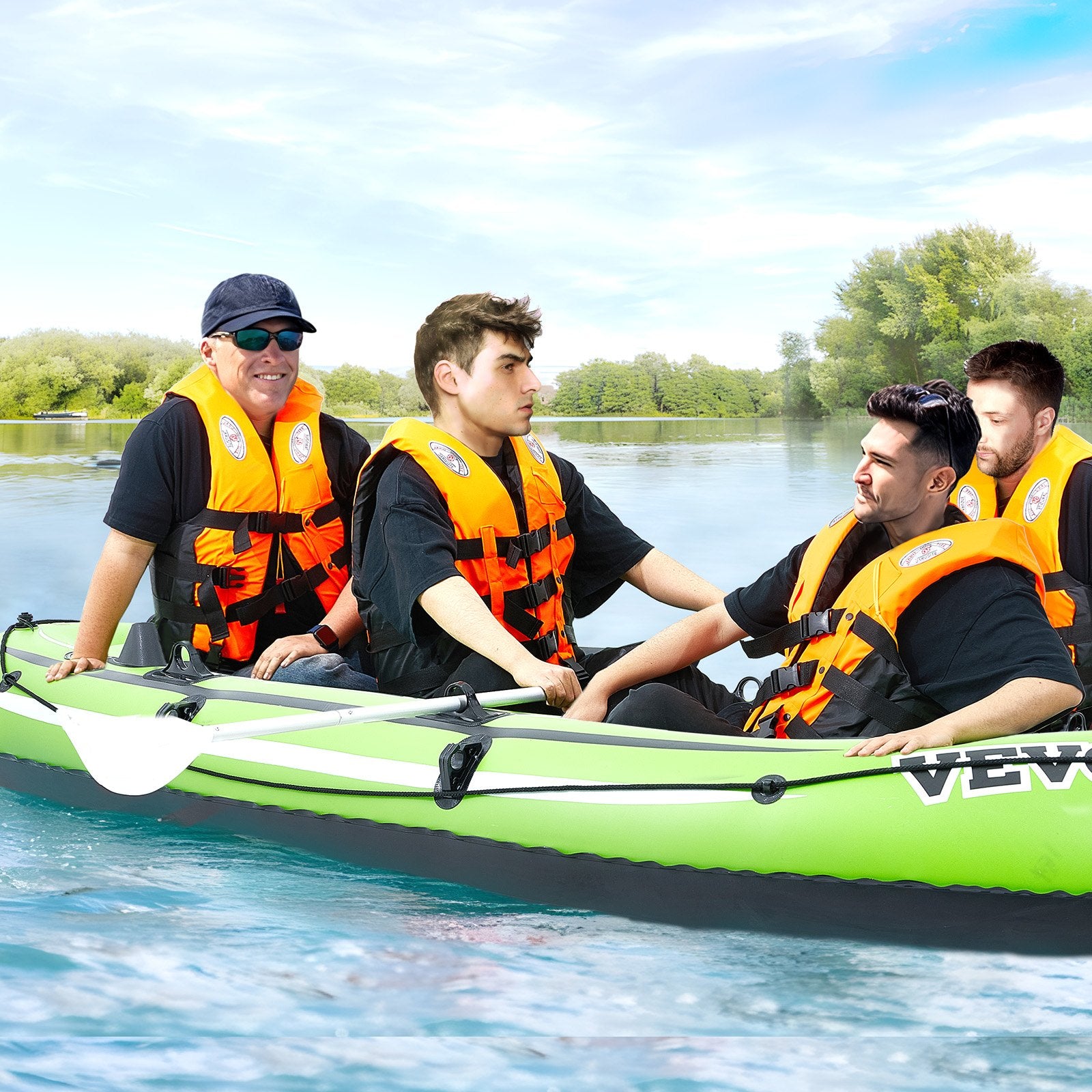 Boating Accessories: VEVOR Inflatable Boat, 4-Person Inflatable Fishing Boat, Strong PVC Portable Boat Raft Kayak, 1158mm Aluminum Oars, High-Output Pump, Fishing Rod Holders, and 2 Seats, 1100 lb Capacity for Adults Kids