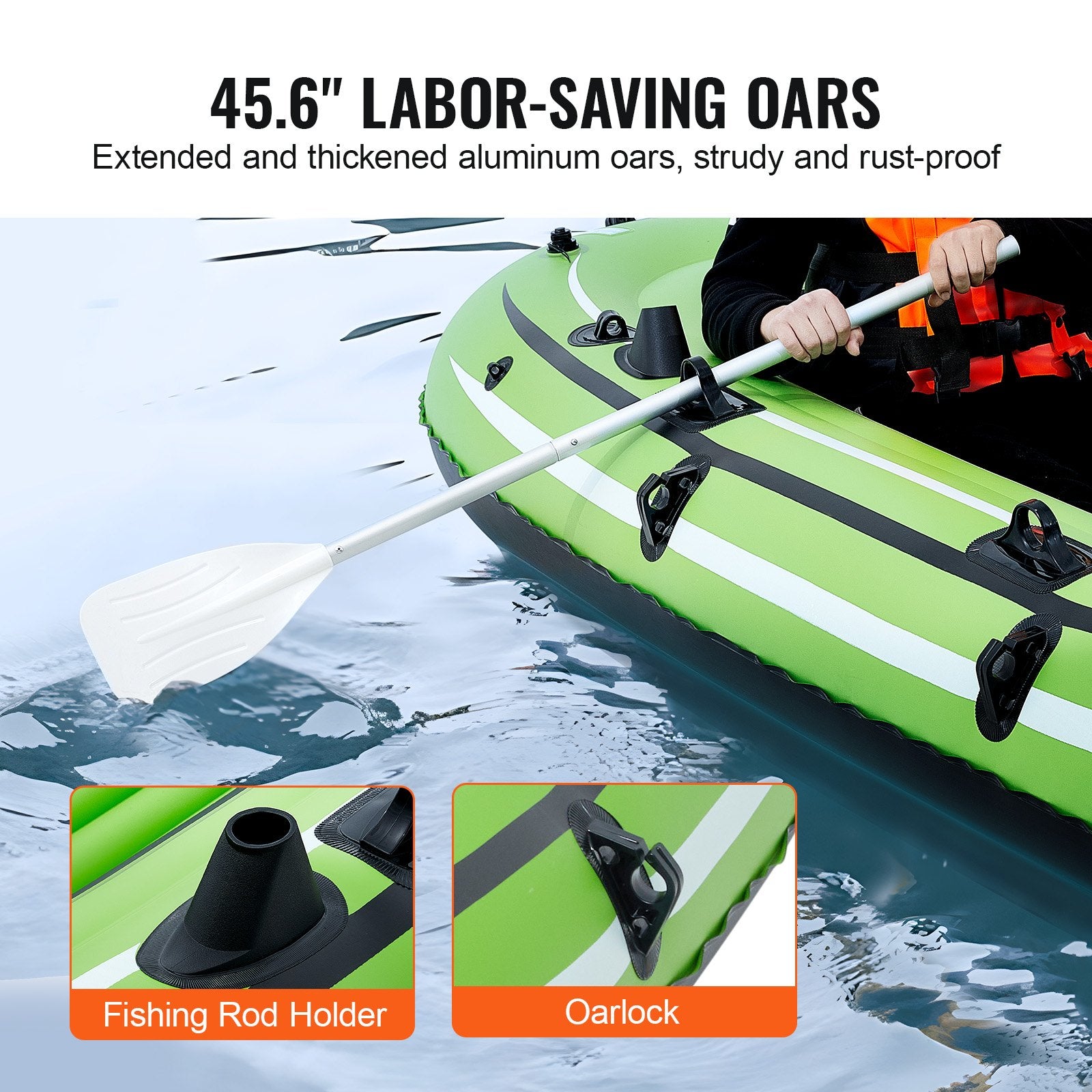 Boating Accessories: VEVOR Inflatable Boat, 5-Person Inflatable Fishing Boat, PVC Portable Boat Raft Kayak, 1158 mm Aluminum Oars, High-Output Pump, Fishing Rod Holders, and 2 Seats, 1100 lb Capacity for Adults, Kids