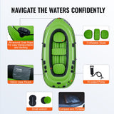 Boating Accessories: VEVOR Inflatable Boat, 5-Person Inflatable Fishing Boat, PVC Portable Boat Raft Kayak, 1158 mm Aluminum Oars, High-Output Pump, Fishing Rod Holders, and 2 Seats, 1100 lb Capacity for Adults, Kids