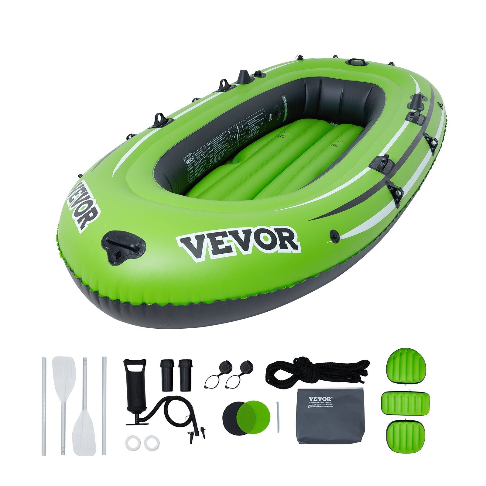 Boating Accessories: VEVOR Inflatable Boat, 5-Person Inflatable Fishing Boat, PVC Portable Boat Raft Kayak, 1158 mm Aluminum Oars, High-Output Pump, Fishing Rod Holders, and 2 Seats, 1100 lb Capacity for Adults, Kids