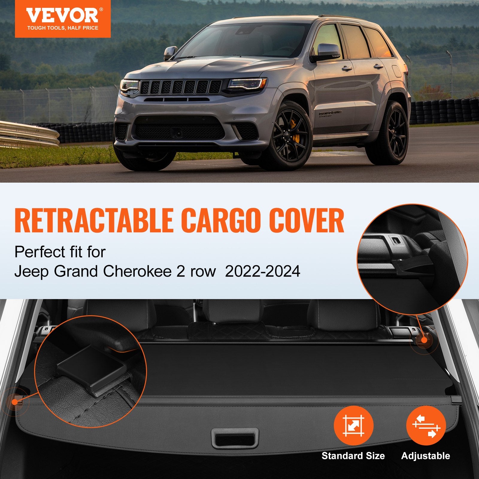 Automotive Parts: VEVOR Retractable Cargo Cover for Jeep Grand Cherokee 2 Row 2022-2024 OEM Design