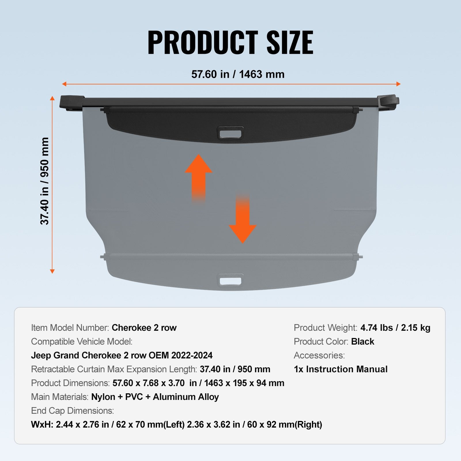 Automotive Parts: VEVOR Retractable Cargo Cover for Jeep Grand Cherokee 2 Row 2022-2024 OEM Design