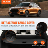Automotive Gauges: VEVOR Retractable Cargo Cover for Toyota, Upgraded Waterproof Trunk Cover Security Shield Shade for Toyota RAV4 2019-2025 5-Seater, UV Resistant Rear Trunk Cover, Aluminum Alloy & PVC Leather Texture