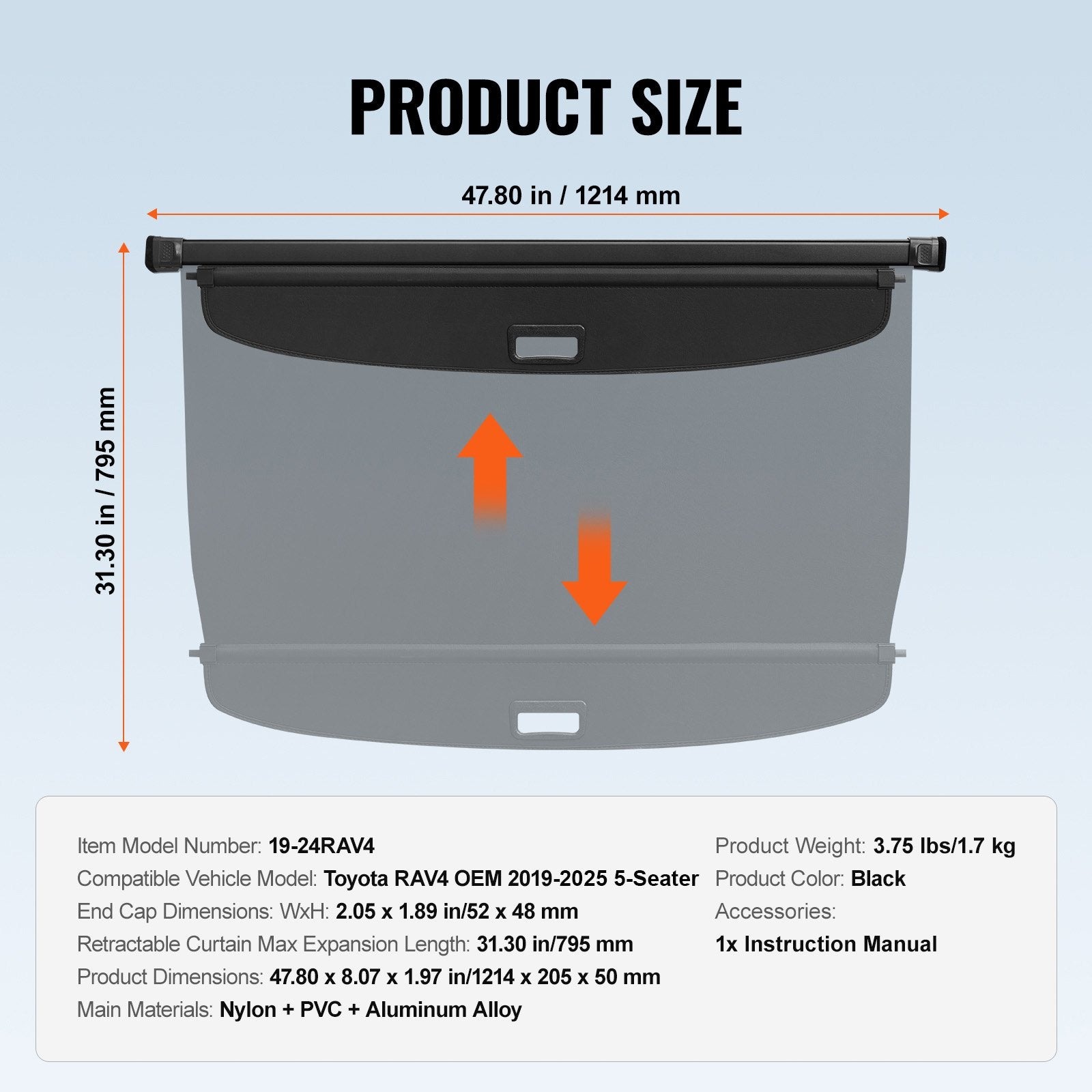 Retractable Cargo Cover for Toyota, Upgraded Waterproof Trunk Cover Security Shield Shade for Toyota RAV4 2019-2025 5-Seater, UV Resistant Rear Trunk Cover, Aluminum Alloy & PVC Leather Texture