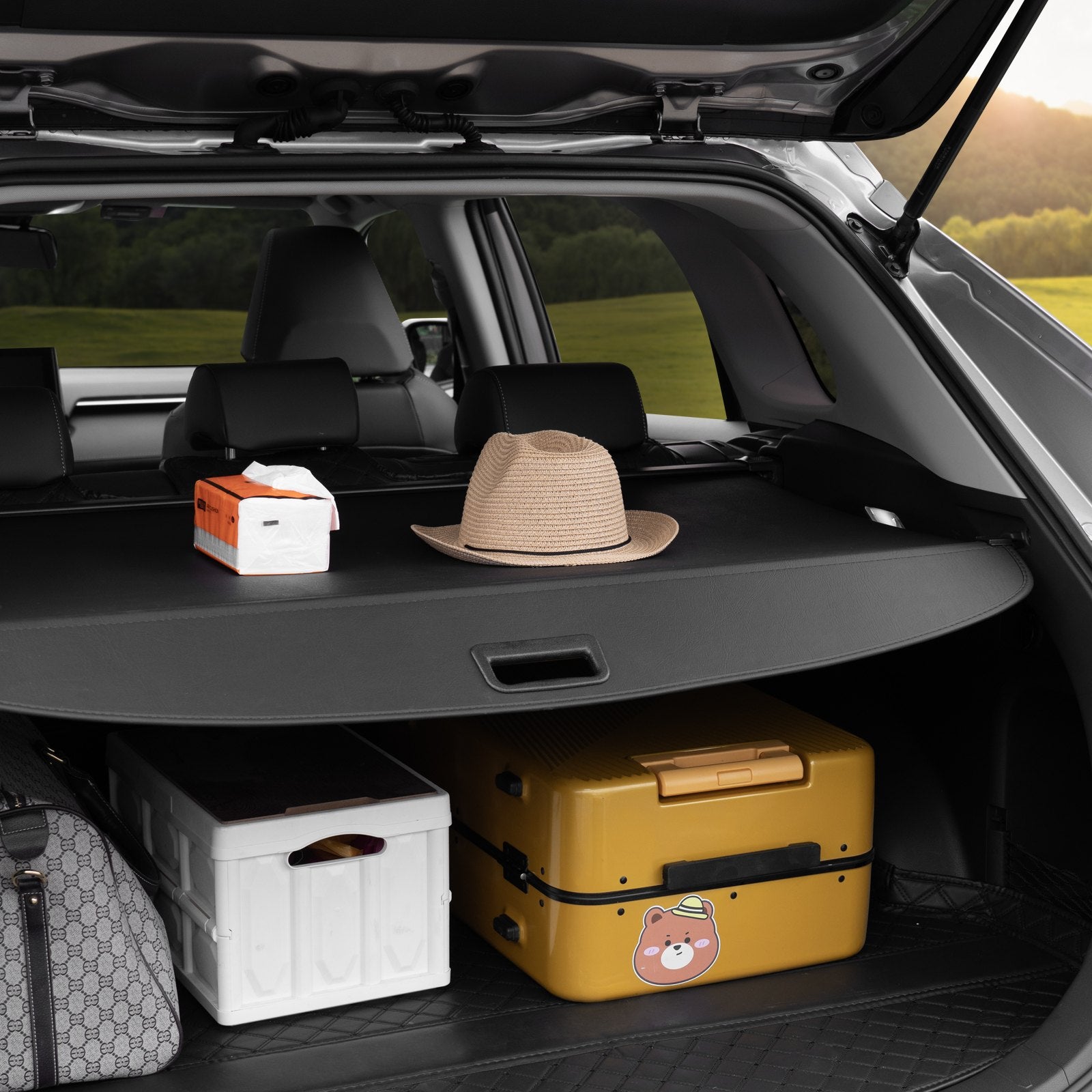 Retractable Cargo Cover for Toyota, Upgraded Waterproof Trunk Cover Security Shield Shade for Toyota RAV4 2019-2025 5-Seater, UV Resistant Rear Trunk Cover, Aluminum Alloy & PVC Leather Texture