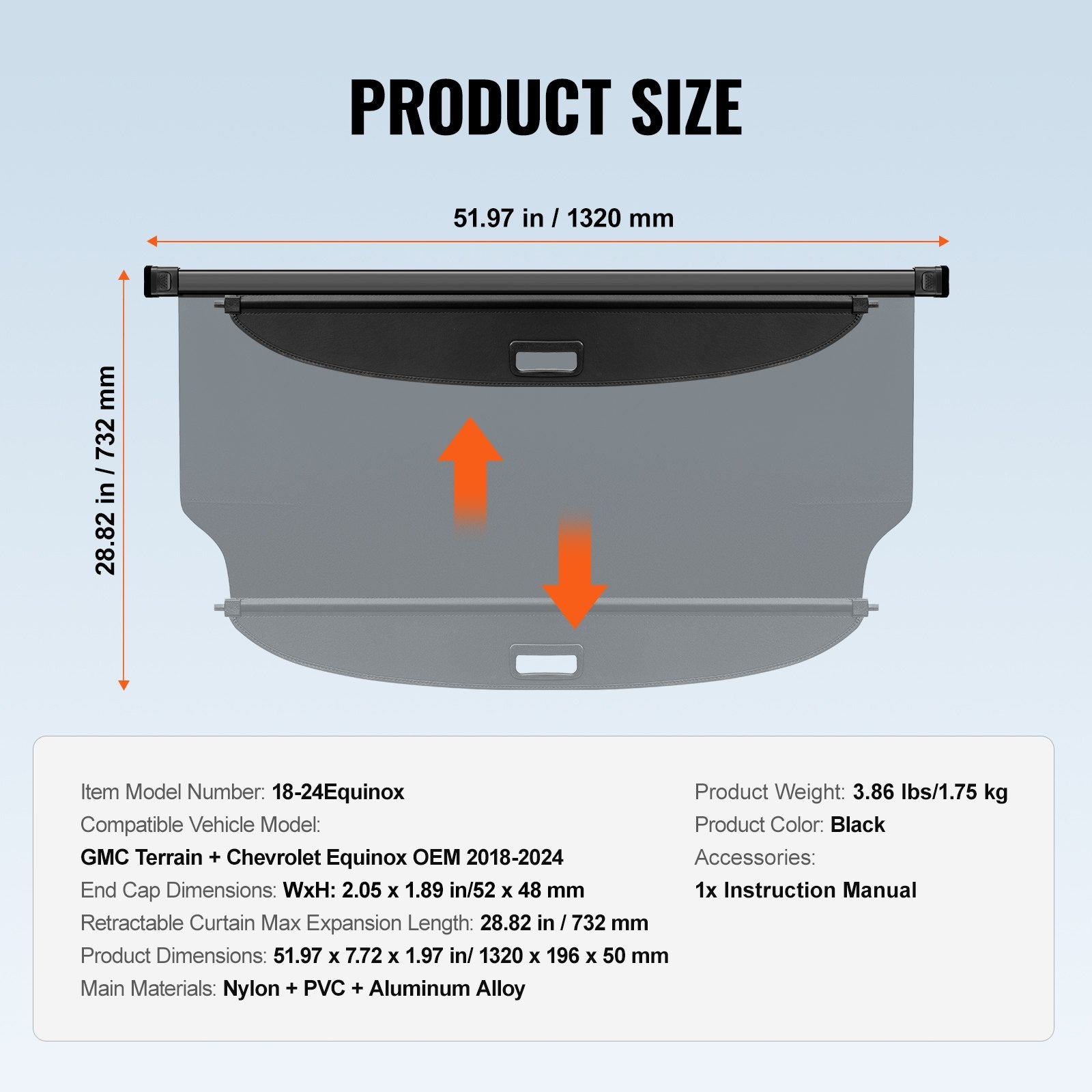 Automotive Parts: VEVOR Retractable Cargo Cover for GMC Terrain + Chevrolet Equinox 2018-2024