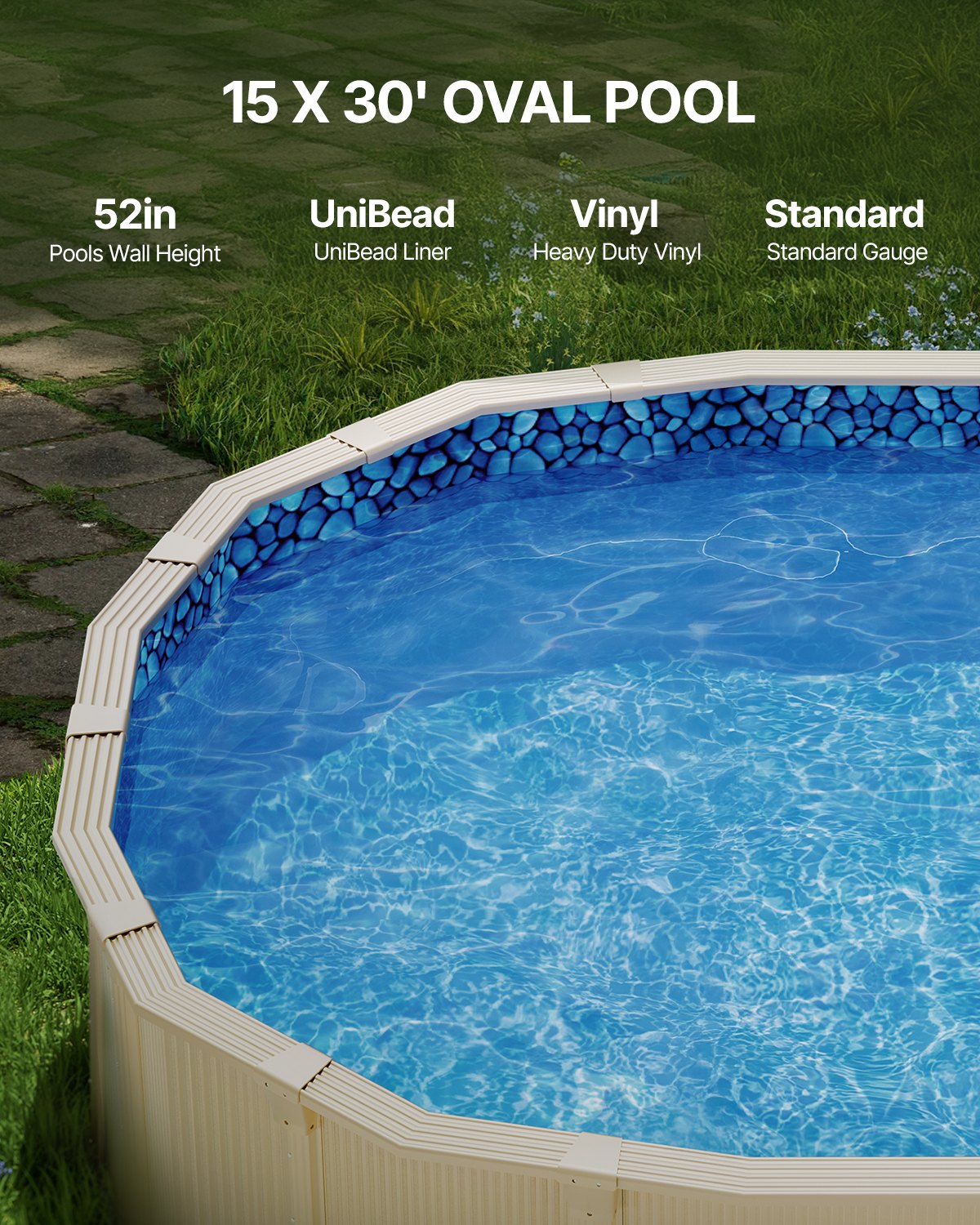 Swimming Pools: VEVOR Oval Pool Liner 15x30ft Unibead Style Pool Liner 52in Wall Height