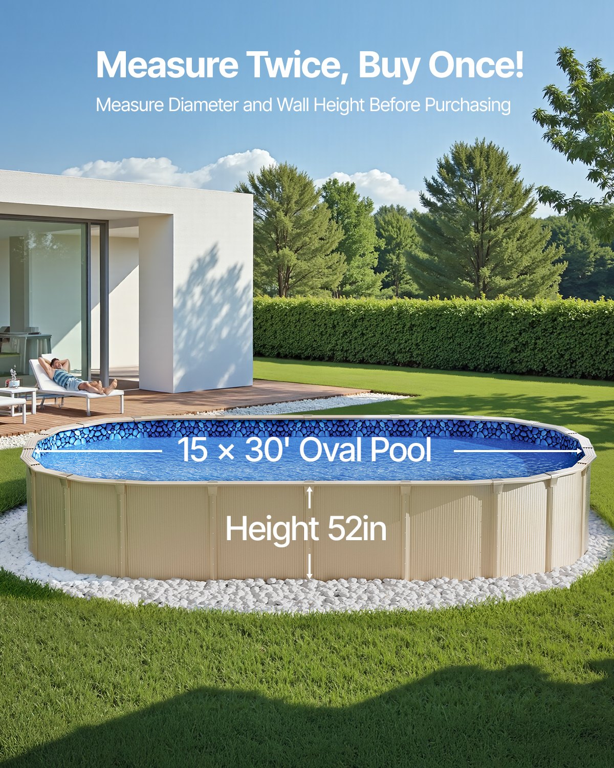 Swimming Pools: VEVOR Oval Pool Liner 15x30ft Unibead Style Pool Liner 52in Wall Height