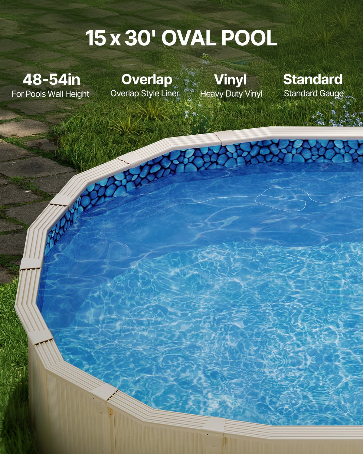 Oval Pool Liner 15x30ft Overlap Style Pool Liner 54in Wall Height