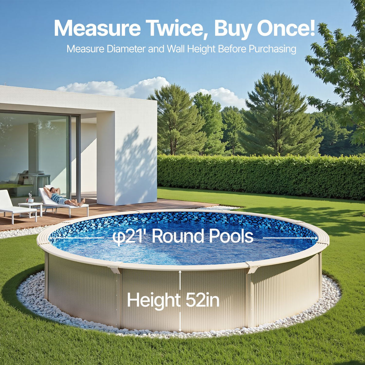 21-ft Round Above Ground Pool Liner, Unibead Pool Liners, Standard Gauge, 52inch Wall Height, Designed for Steel Sided Above-Ground Swimming Pools
