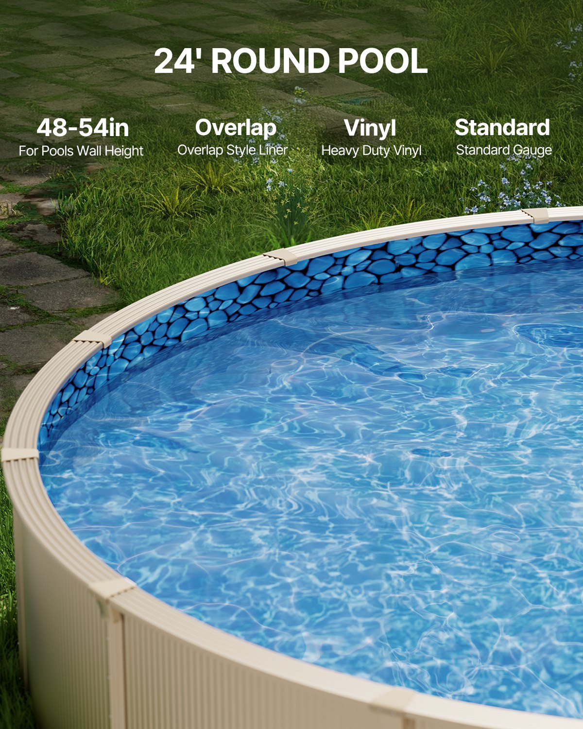 Swimming Pools: VEVOR Round Pool Liner 24ft Overlap Style Pool Liner 54in Wall Height