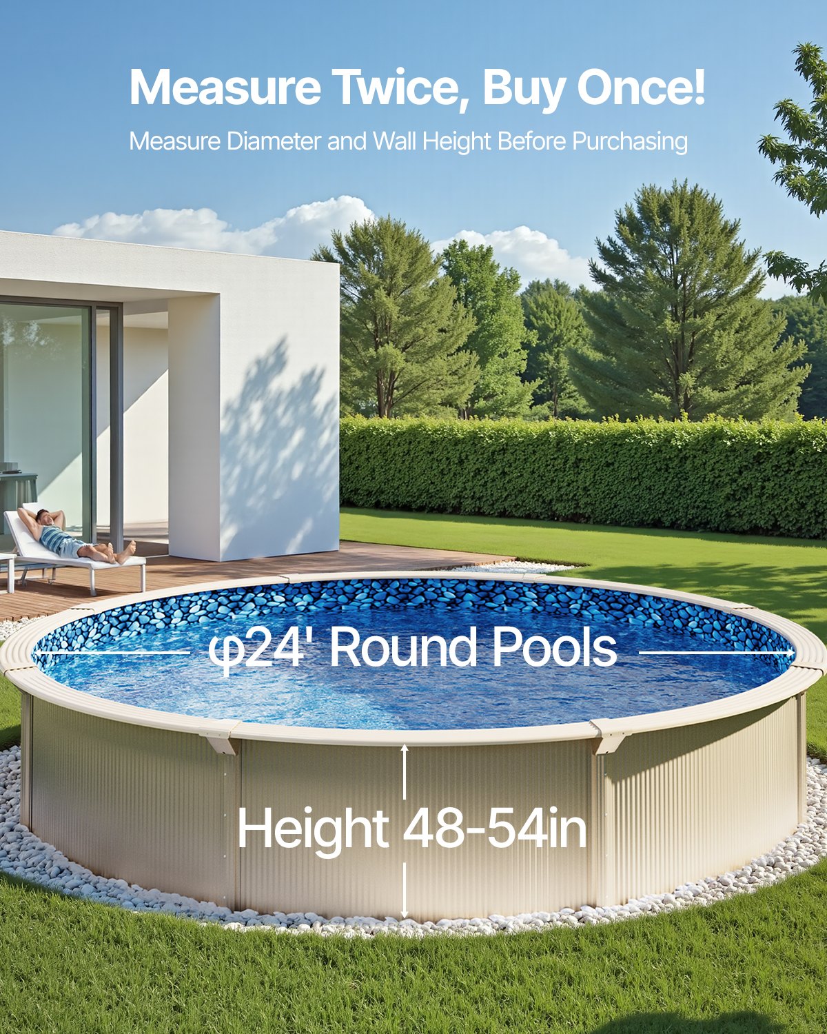 Swimming Pools: VEVOR Round Pool Liner 24ft Overlap Style Pool Liner 54in Wall Height