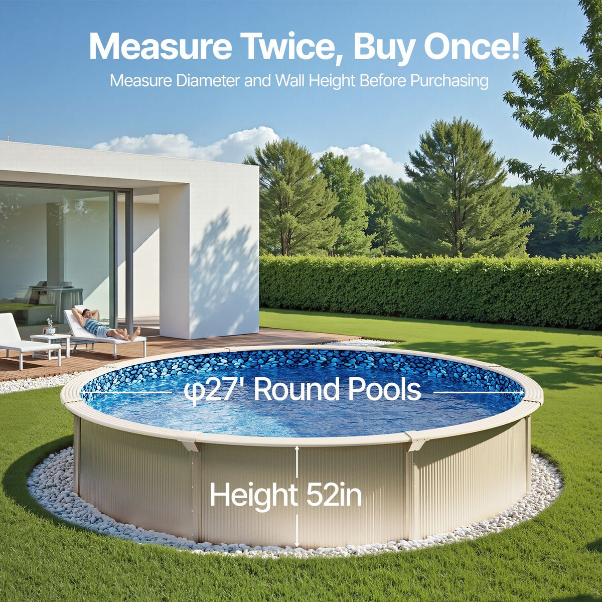 27-ft Round Above Ground Pool Liner, Unibead Pool Liners, Standard Gauge, 52inch Wall Height, Designed for Steel Sided Above-Ground Swimming Pools