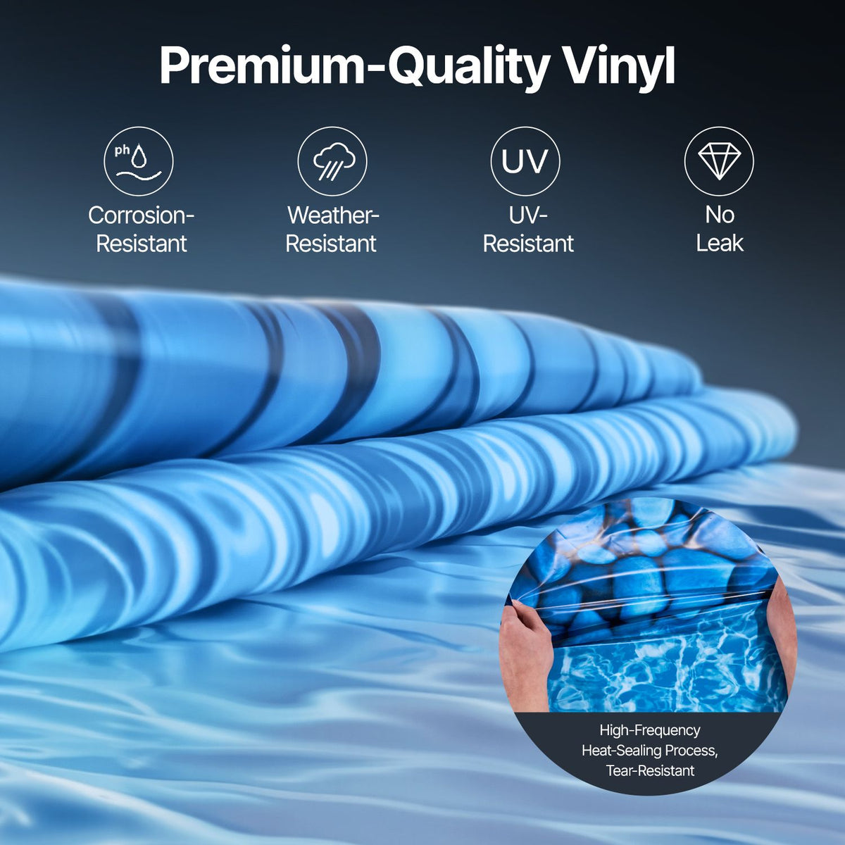 Pool Liner, 33ft Round Pool Liner, Uinbead Style, Durable Vinyl Pool Liner, Standard Gauge, 52in Wall Height, Pool Liner Replacement for Steel Sided Above-Ground Swimming Pools