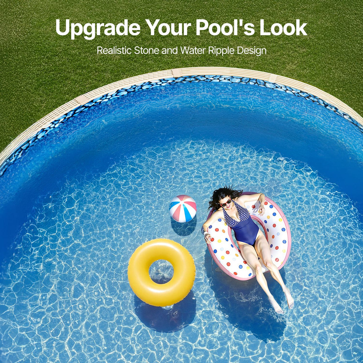 Pool Liner, 33ft Round Pool Liner, Uinbead Style, Durable Vinyl Pool Liner, Standard Gauge, 52in Wall Height, Pool Liner Replacement for Steel Sided Above-Ground Swimming Pools