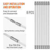 Fire Pit Accessories: VEVOR 8 m Chimney Sweep Kit, w/ 8Reinforced Nylon Flexible Rods, Ergonomic Chimney Cleaning Brush, 360-Degree Brush Chimney Cleaner, Rich Accessories for Fireplace Flue Home Use Fits most Pipes