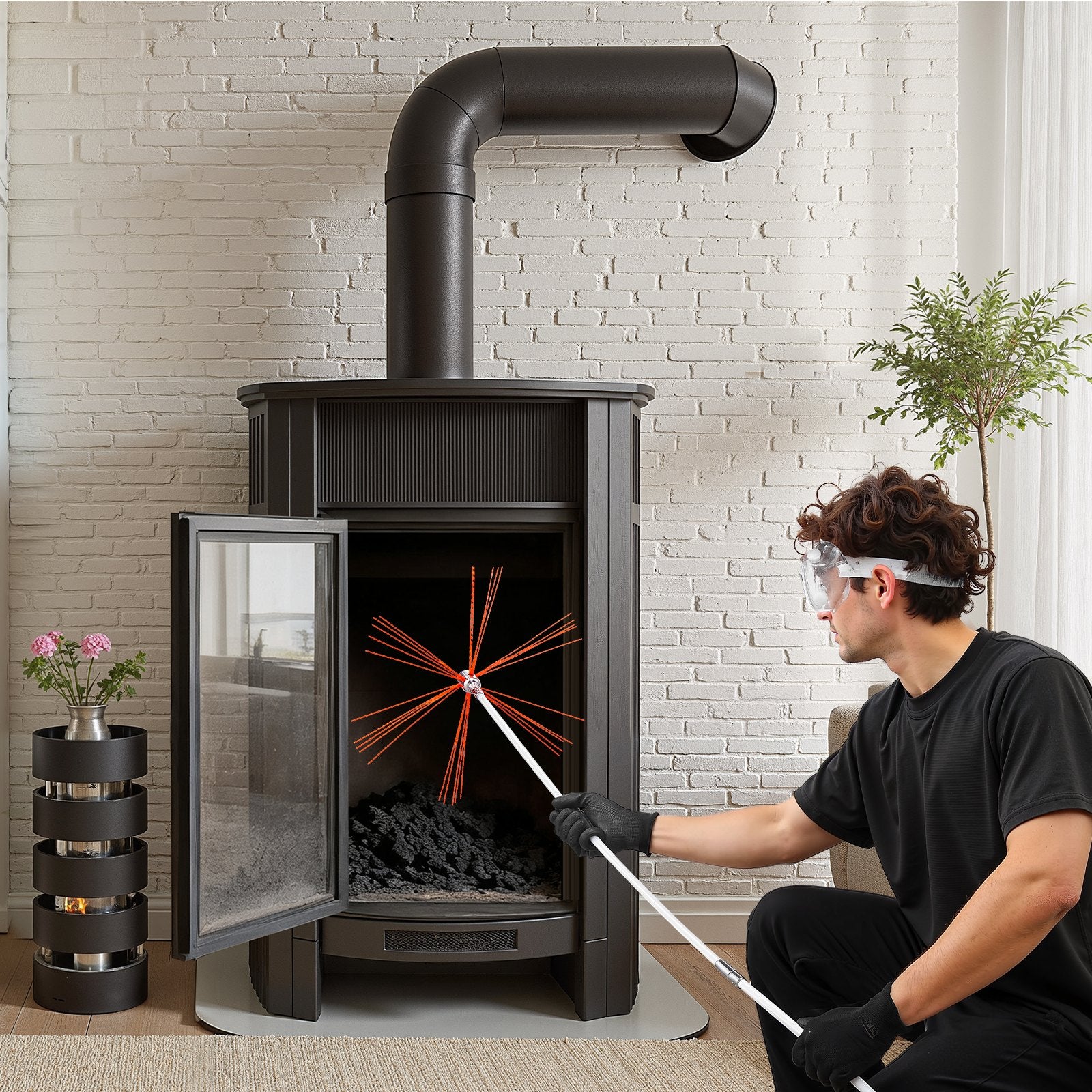 Vitamins & Supplements: VEVOR Chimney Sweep Kit, 9m Maximum Extendable Length Chimney Sweep, Chimneys Cleaning Kit with Bristle Replacements & Goggles, 90° Bendable Fireplace Cleaning Tool, for Square, Rectangle Chimneys
