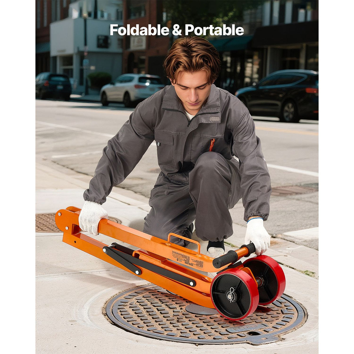 Magnetic Lid Lifter Dolly, 600 kg Pulling Capacity, Steel Dolly with Heavy Duty Magnet Lift and 2 Wheels, Adjustable Handle, N42 Neodymium, Foldable and Portable, for Lifting Manhole Covers