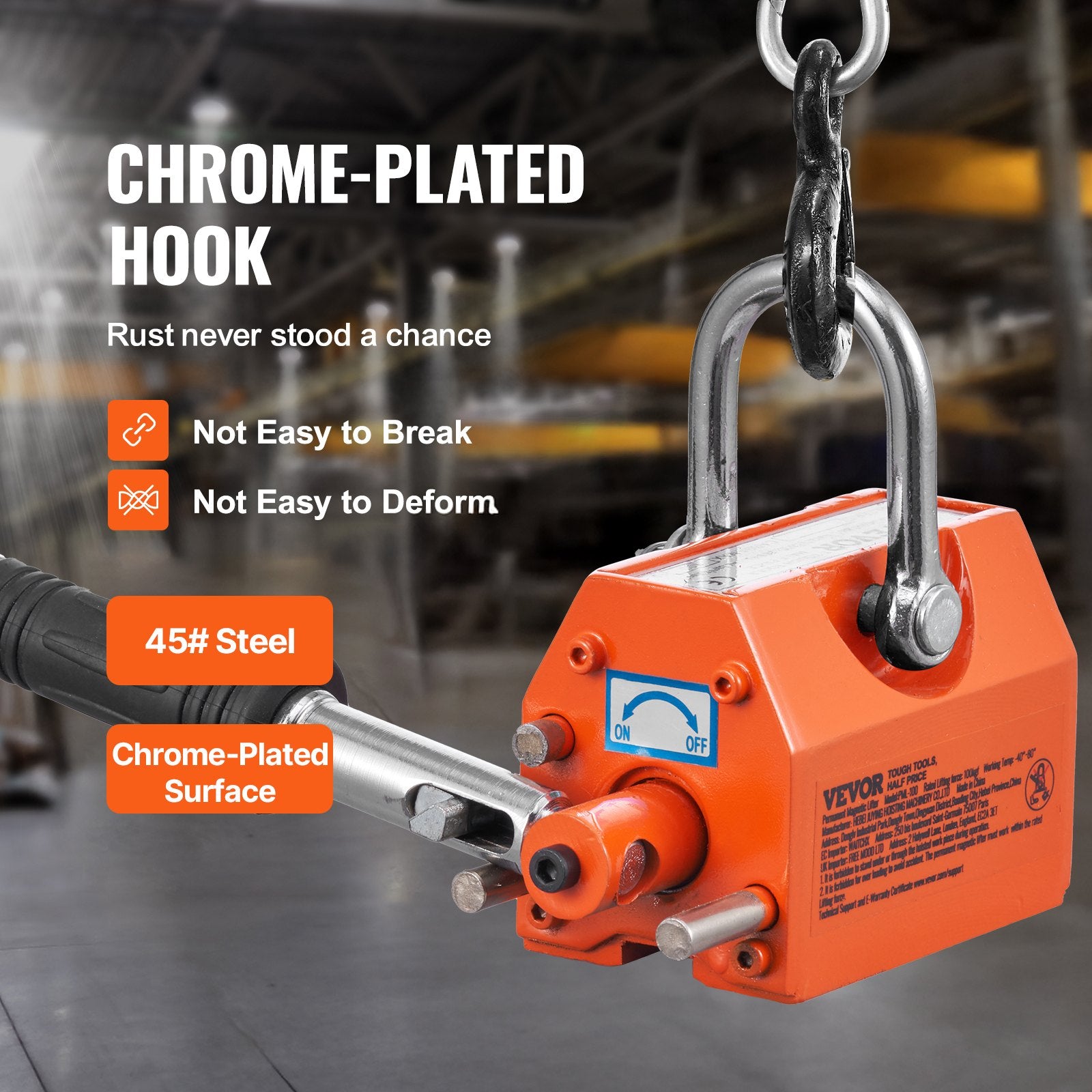 Commercial Cleaning Equipment: VEVOR Magnetic Lifter, 100 kg/220 lbs Pulling Capacity, 2.5 Safety Factor, Neodymium & Steel, Lifting Magnet with Release, Permanent Lift Magnets, Heavy Duty Magnet for Hoist, Shop Crane, Block, Board