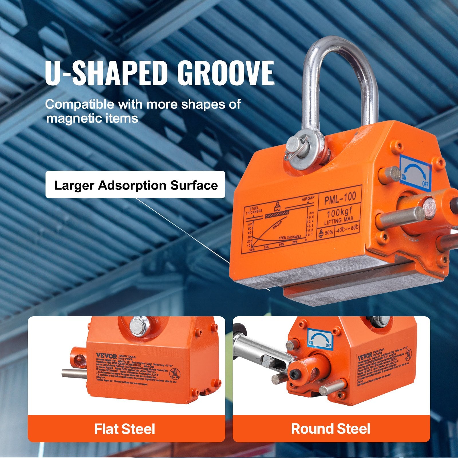 Commercial Cleaning Equipment: VEVOR Magnetic Lifter, 100 kg/220 lbs Pulling Capacity, 2.5 Safety Factor, Neodymium & Steel, Lifting Magnet with Release, Permanent Lift Magnets, Heavy Duty Magnet for Hoist, Shop Crane, Block, Board