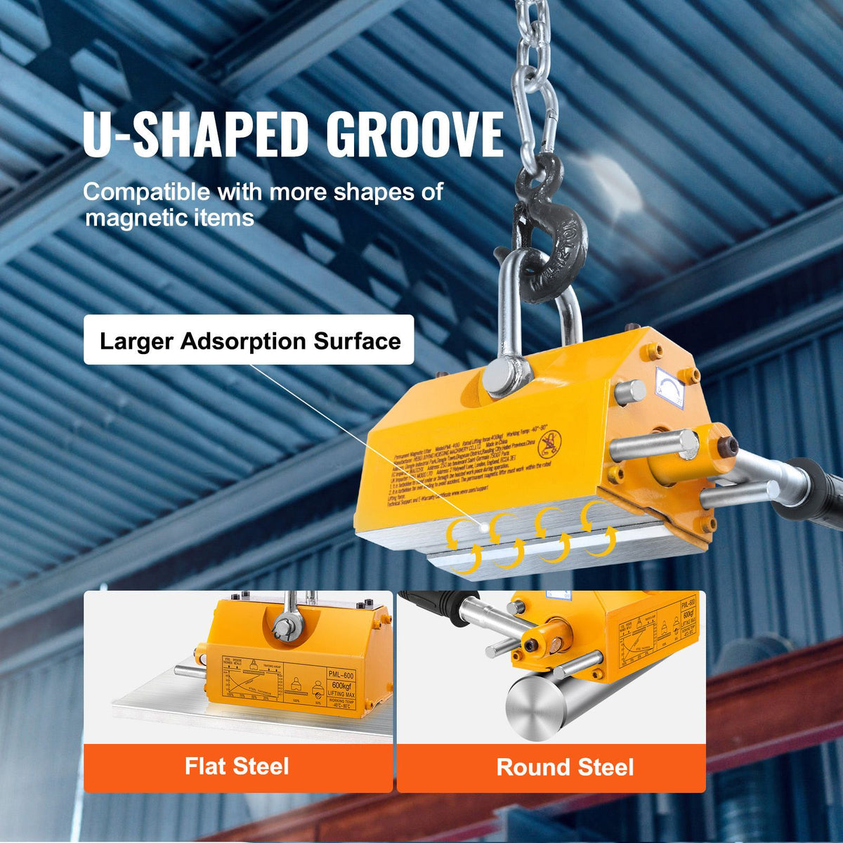 Magnetic Lifter, 600 kg Pulling Capacity, 2.5 Safety Factor, Neodymium & Steel, Lifting Magnet with Release, Permanent Lift Magnets, Heavy Duty Magnet for Hoist, Shop Crane, Block, Board