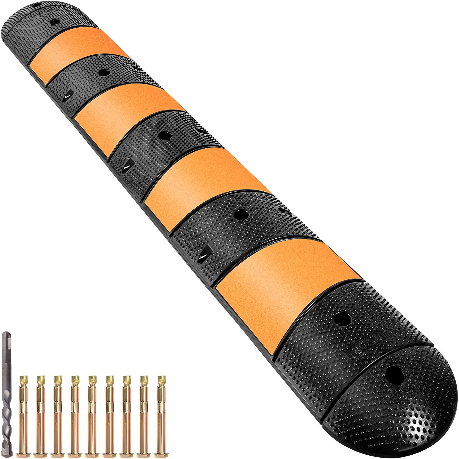 Rubber Speed Bump, 1 Pack 2 Channel Speed Bump Hump, 72"" Long Modular Speed Bump Rated 22000 LBS Loading, 72.8 x 12.2 x 2.2 Garage Speed Bump for Asphalt Concrete Gravel Driveway with 2 End Cap