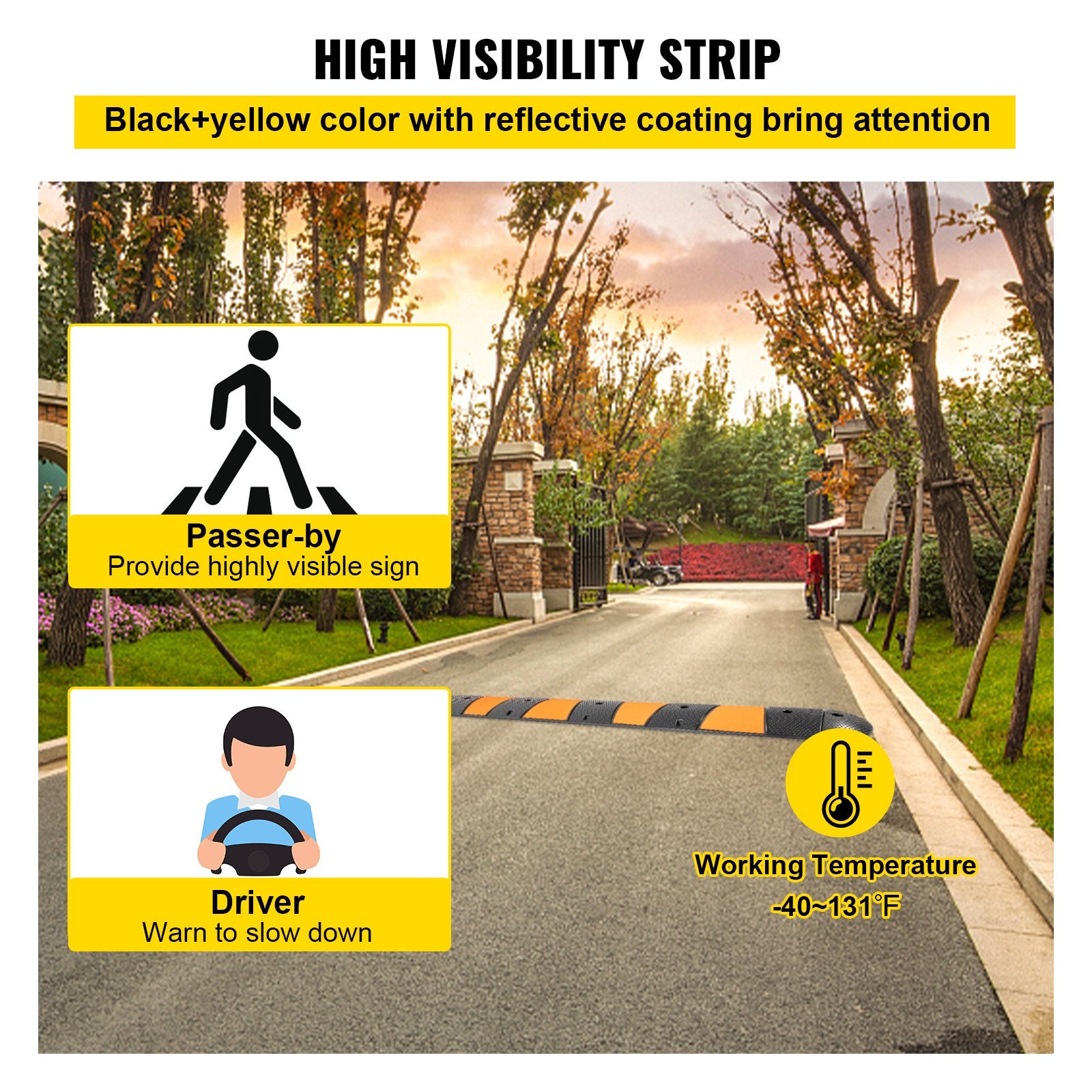 Rubber Speed Bump, 1 Pack 2 Channel Speed Bump Hump, 72"" Long Modular Speed Bump Rated 22000 LBS Loading, 72.8 x 12.2 x 2.2 Garage Speed Bump for Asphalt Concrete Gravel Driveway with 2 End Cap