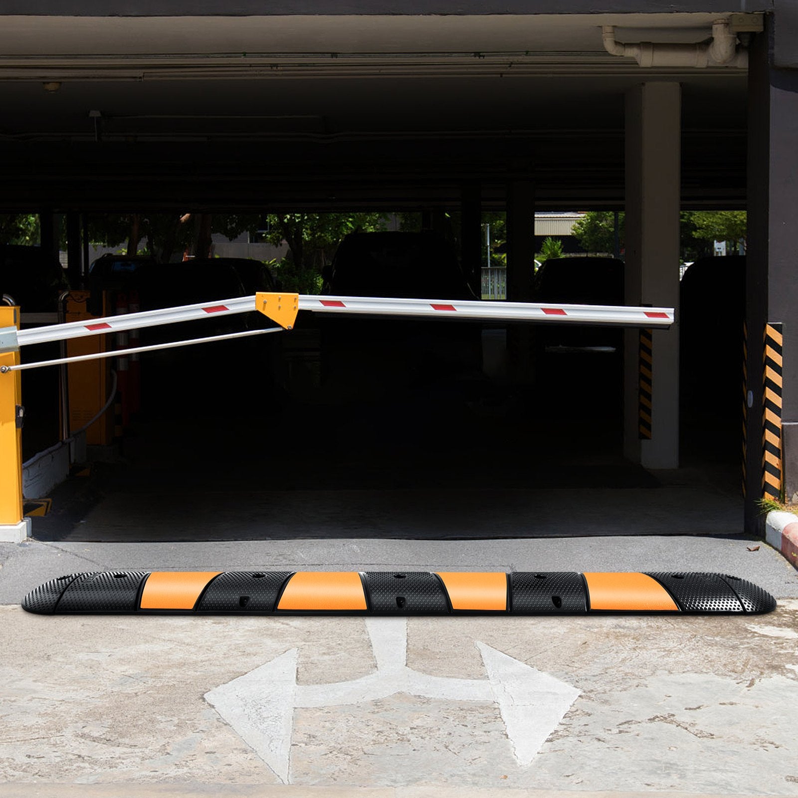 Rubber Speed Bump, 1 Pack 2 Channel Speed Bump Hump, 72"" Long Modular Speed Bump Rated 22000 LBS Loading, 72.8 x 12.2 x 2.2 Garage Speed Bump for Asphalt Concrete Gravel Driveway with 2 End Cap