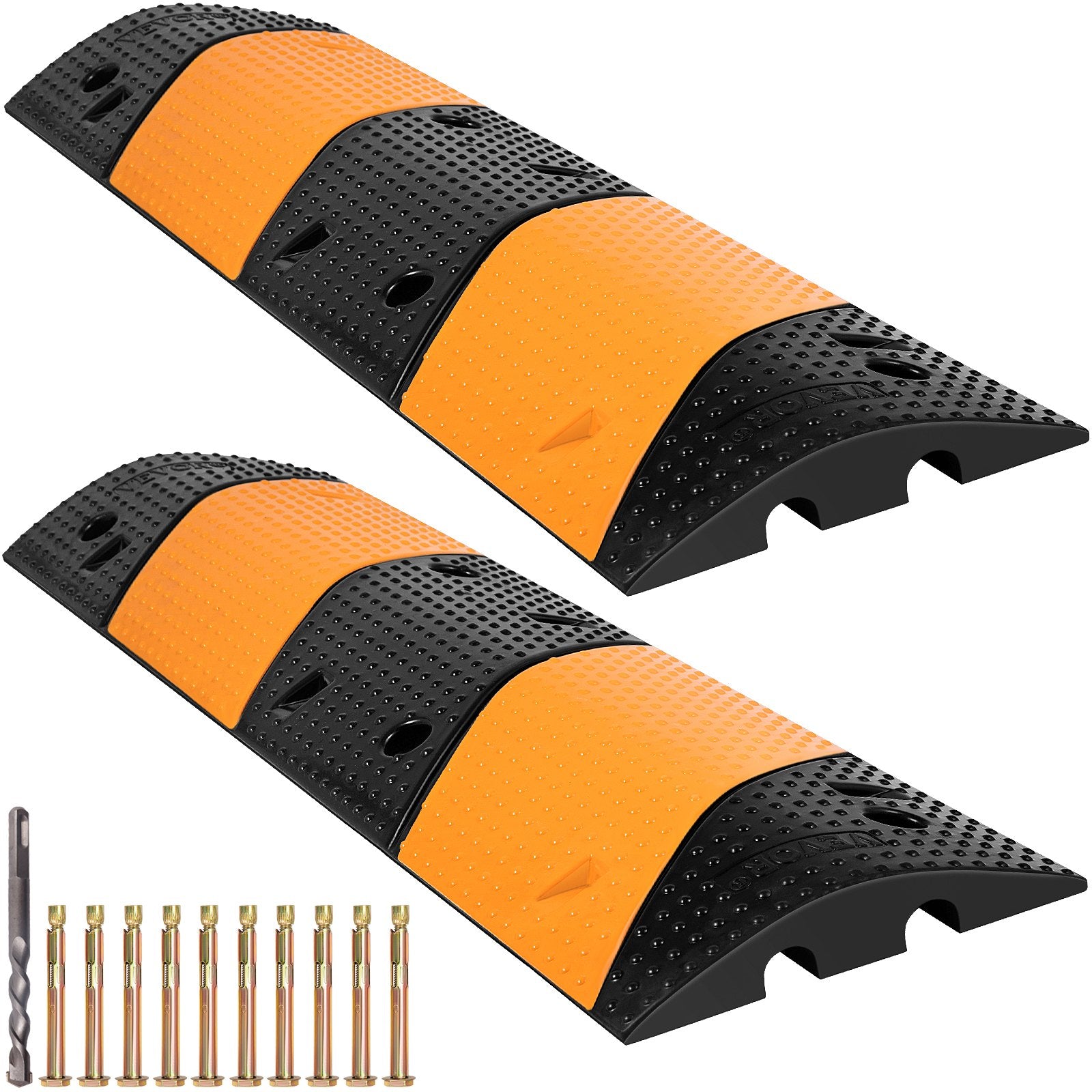 Rubber Speed Bump, 2 Pack 2 Channel Speed Bump Hump, 42"" Long Modular Speed Bump Rated 22000 LBS Load Capacity, 40.2 x 11.8 x 2.4 inch Garage Speed Bump for Asphalt Concrete Gravel Driveway
