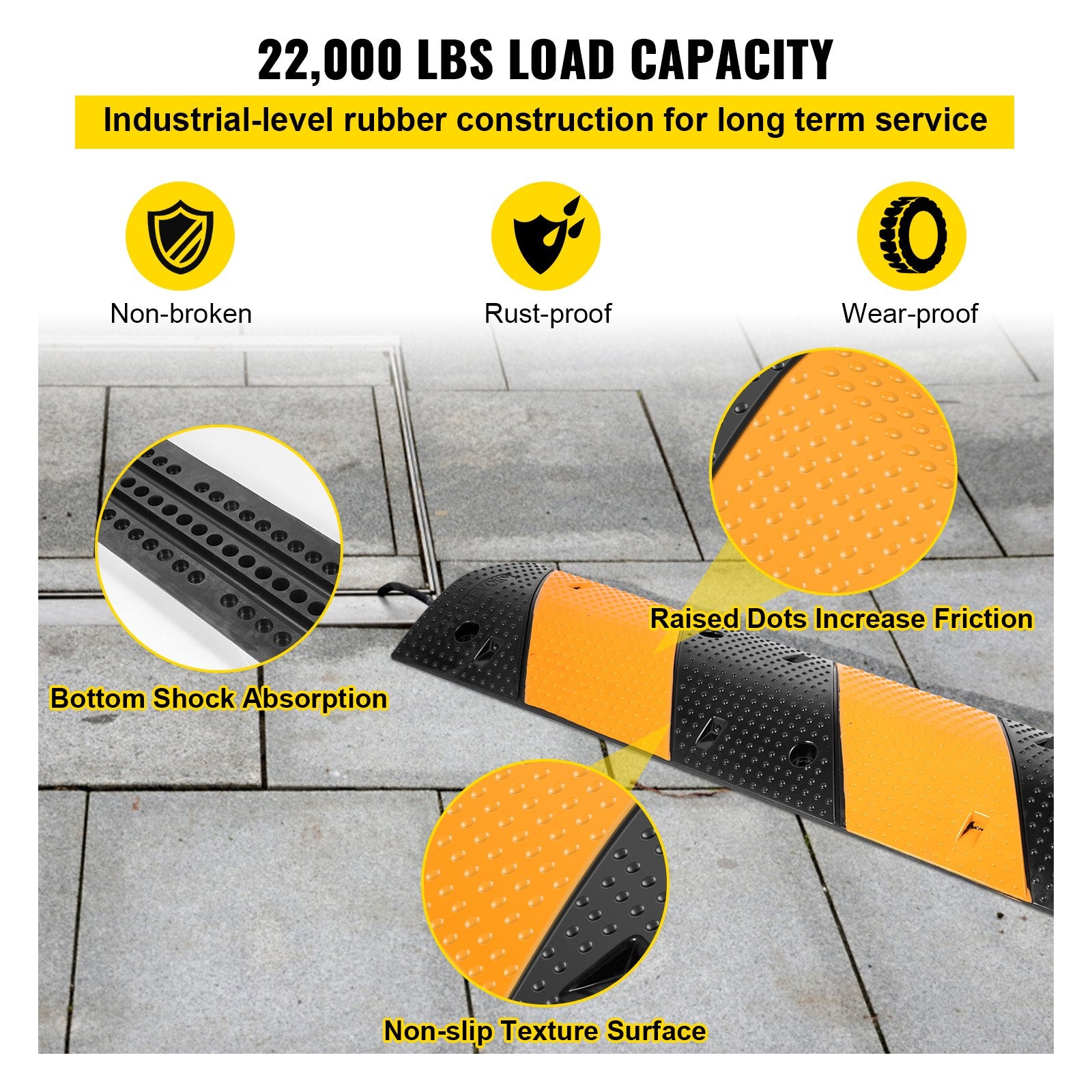 Rubber Speed Bump, 2 Pack 2 Channel Speed Bump Hump, 42"" Long Modular Speed Bump Rated 22000 LBS Load Capacity, 40.2 x 11.8 x 2.4 inch Garage Speed Bump for Asphalt Concrete Gravel Driveway