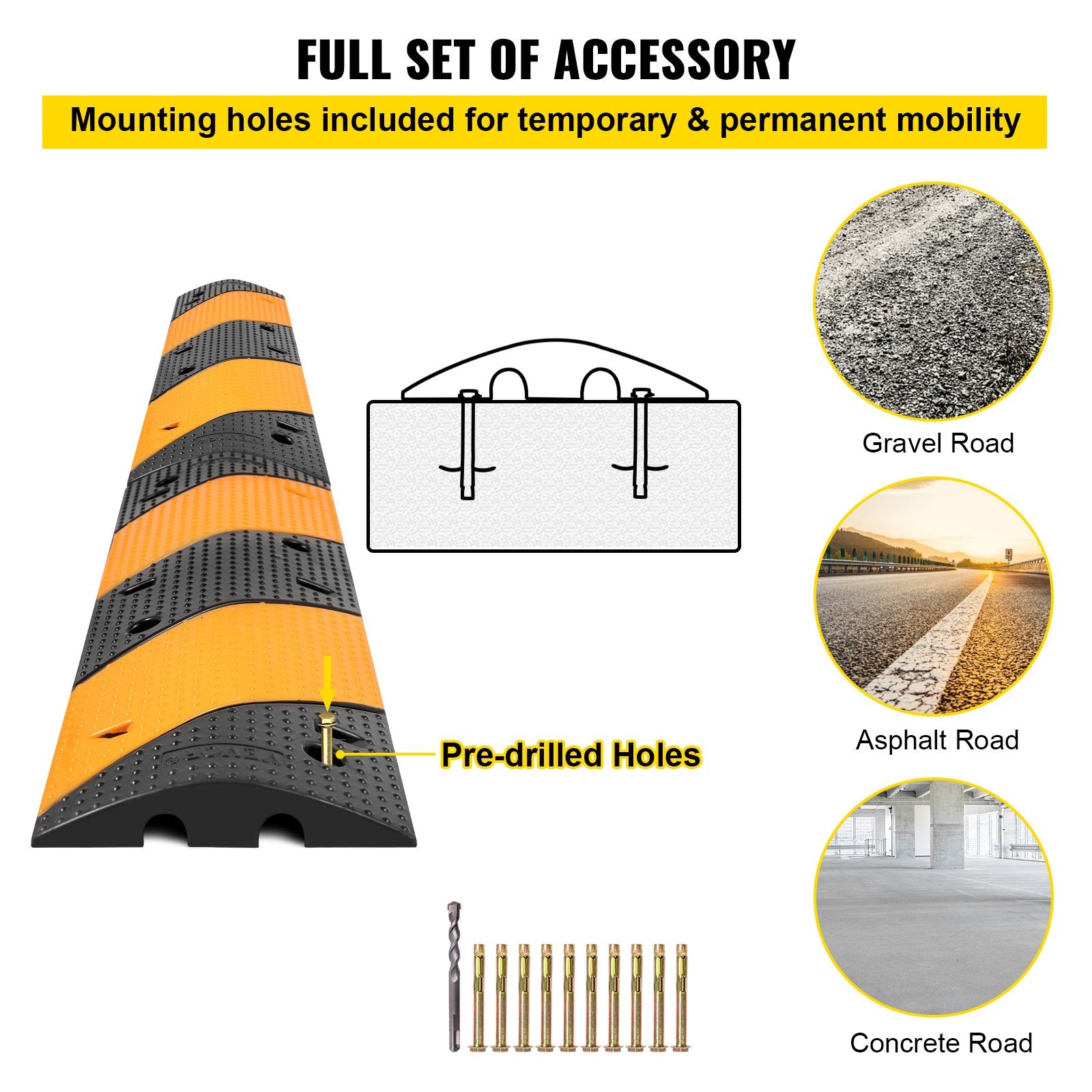 Rubber Speed Bump, 2 Pack 2 Channel Speed Bump Hump, 42"" Long Modular Speed Bump Rated 22000 LBS Load Capacity, 40.2 x 11.8 x 2.4 inch Garage Speed Bump for Asphalt Concrete Gravel Driveway