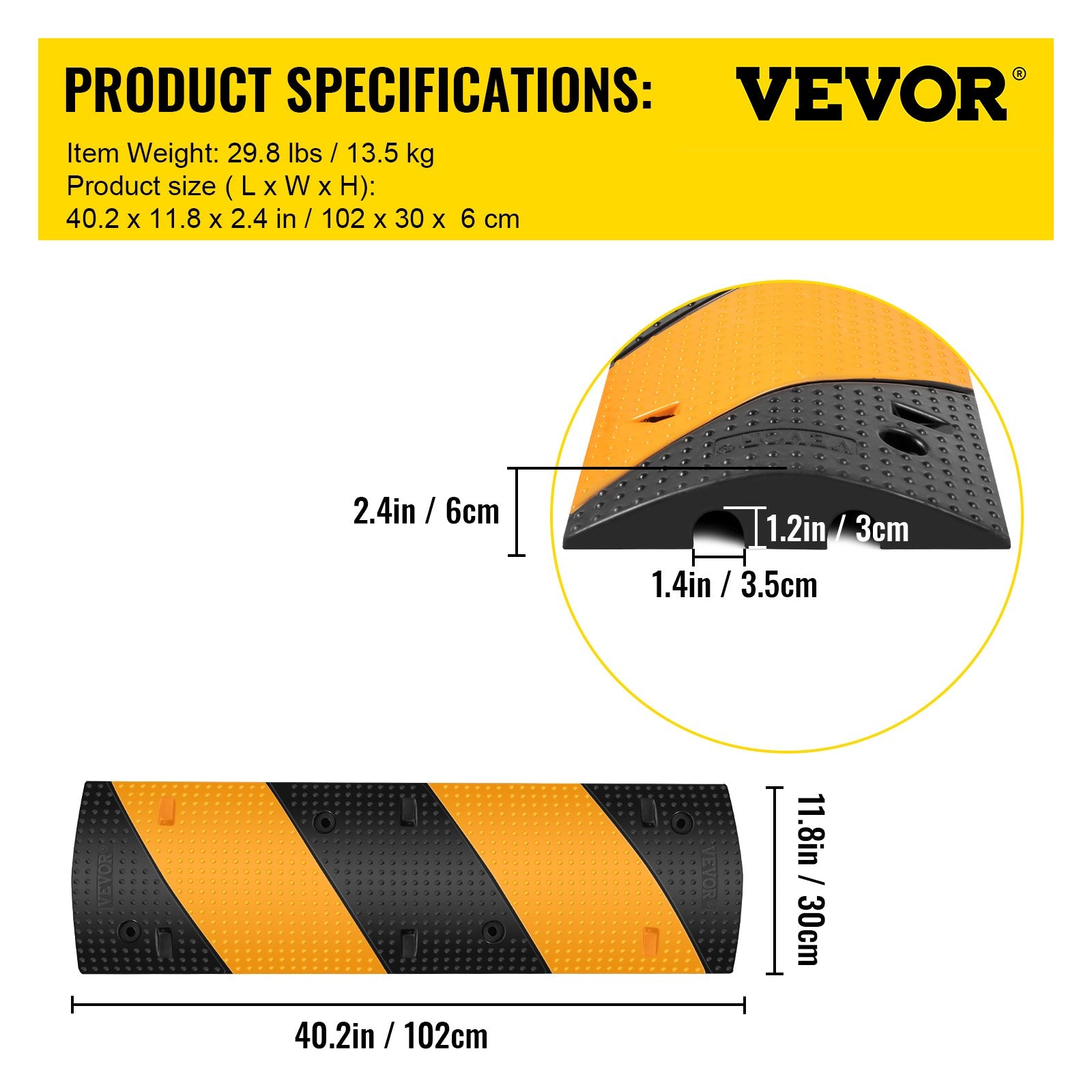 Rubber Speed Bump, 2 Pack 2 Channel Speed Bump Hump, 42"" Long Modular Speed Bump Rated 22000 LBS Load Capacity, 40.2 x 11.8 x 2.4 inch Garage Speed Bump for Asphalt Concrete Gravel Driveway