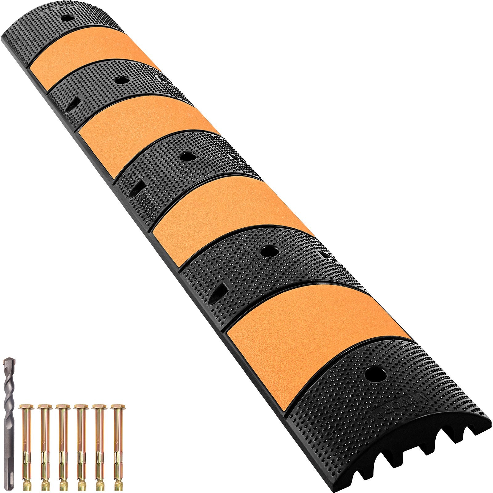 Automotive Decor: VEVOR Rubber Speed Bump, 1 Pack 2 Channel Speed Bump Hump, 72.8"" Long Modular Speed Bump Rated 22000 LBS Load Capacity, 72.8 x 12.2 x 2.2 Garage Speed Bump for Asphalt Concrete Gravel Driveway-6 FT