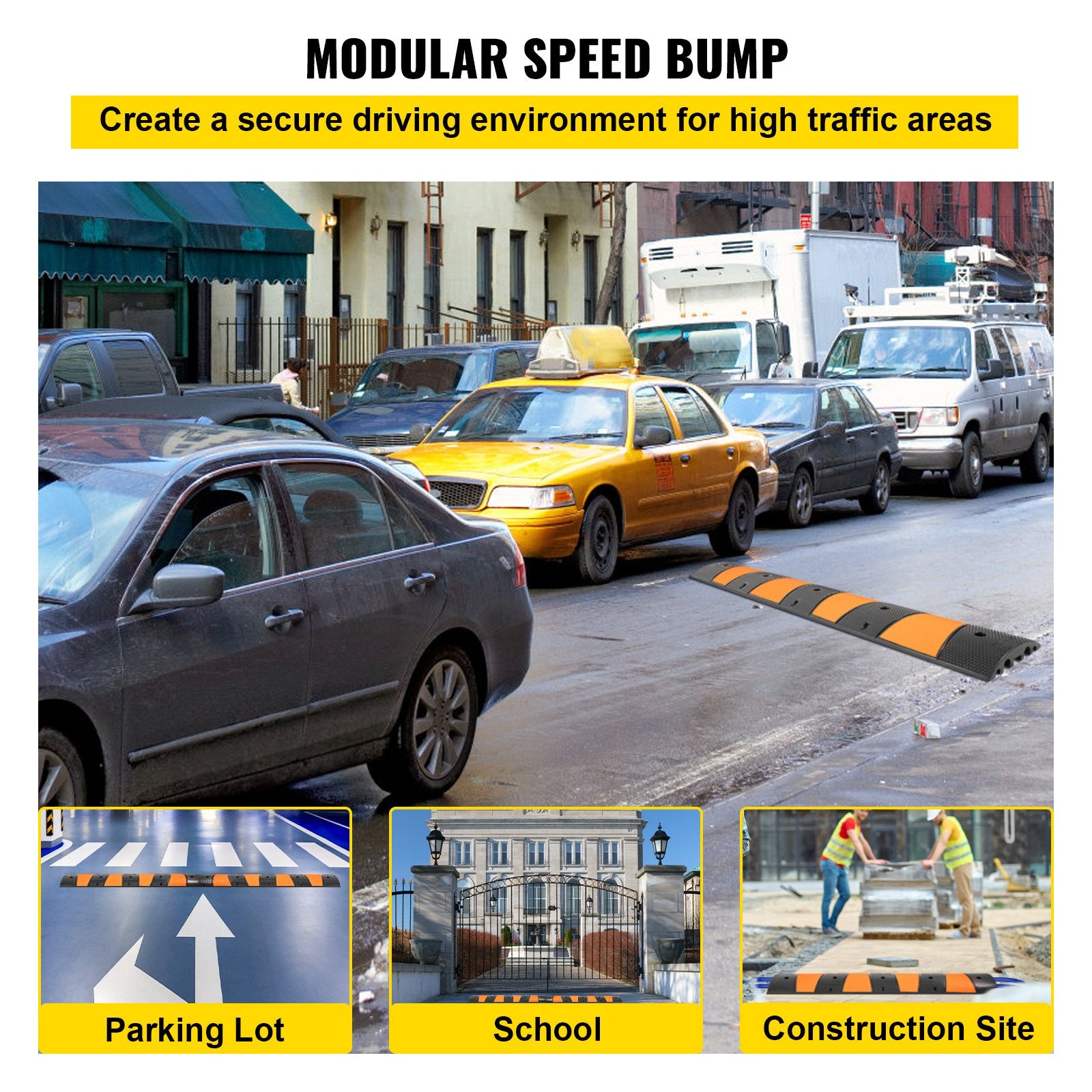 Automotive Decor: VEVOR Rubber Speed Bump, 1 Pack 2 Channel Speed Bump Hump, 72.8"" Long Modular Speed Bump Rated 22000 LBS Load Capacity, 72.8 x 12.2 x 2.2 Garage Speed Bump for Asphalt Concrete Gravel Driveway-6 FT