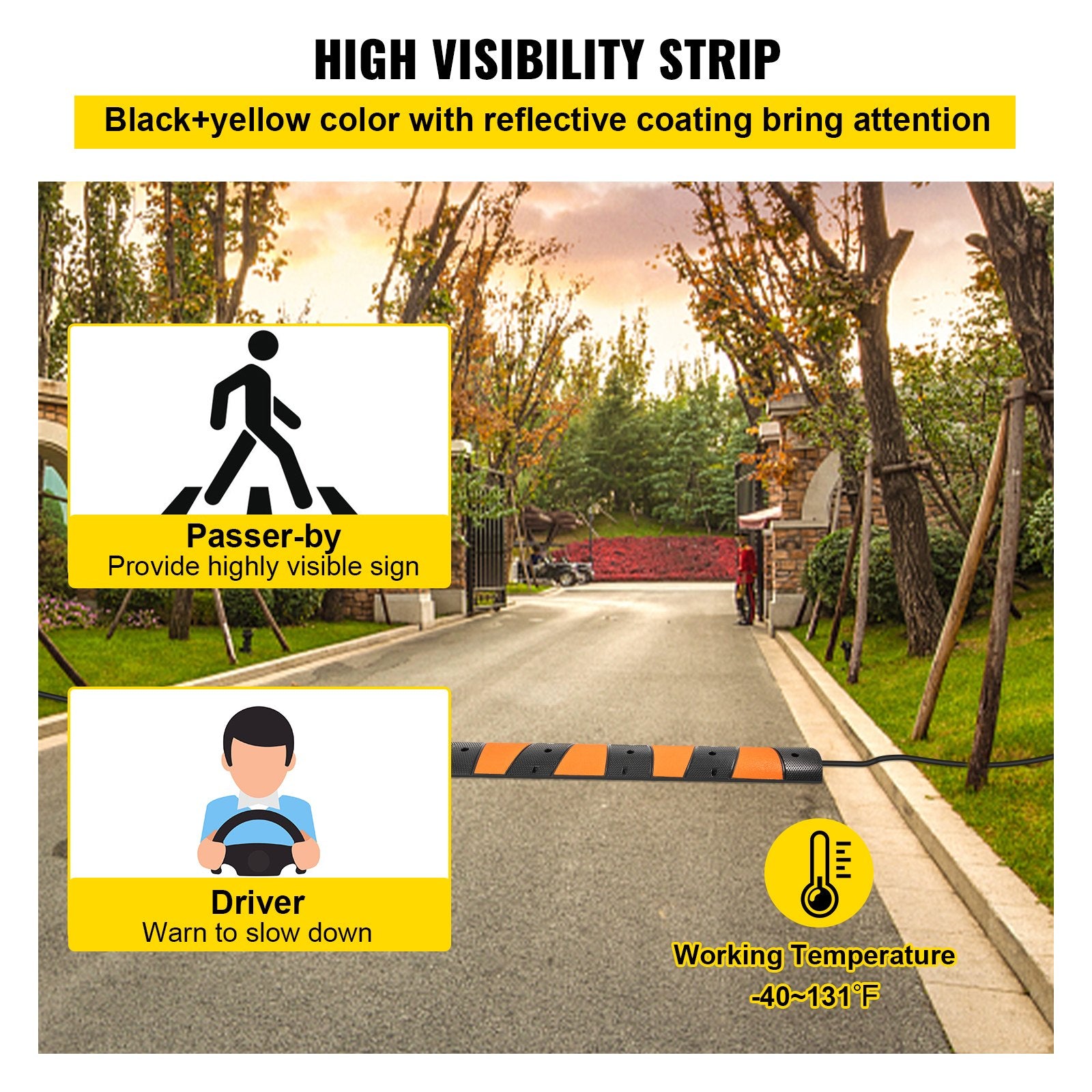 Automotive Decor: VEVOR Rubber Speed Bump, 1 Pack 2 Channel Speed Bump Hump, 72.8"" Long Modular Speed Bump Rated 22000 LBS Load Capacity, 72.8 x 12.2 x 2.2 Garage Speed Bump for Asphalt Concrete Gravel Driveway-6 FT