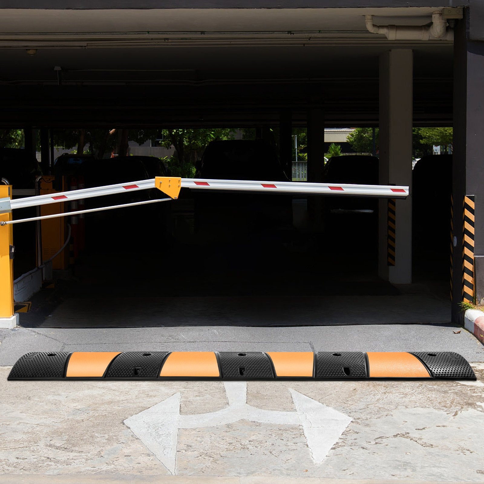 Automotive Decor: VEVOR Rubber Speed Bump, 1 Pack 2 Channel Speed Bump Hump, 72.8"" Long Modular Speed Bump Rated 22000 LBS Load Capacity, 72.8 x 12.2 x 2.2 Garage Speed Bump for Asphalt Concrete Gravel Driveway-6 FT